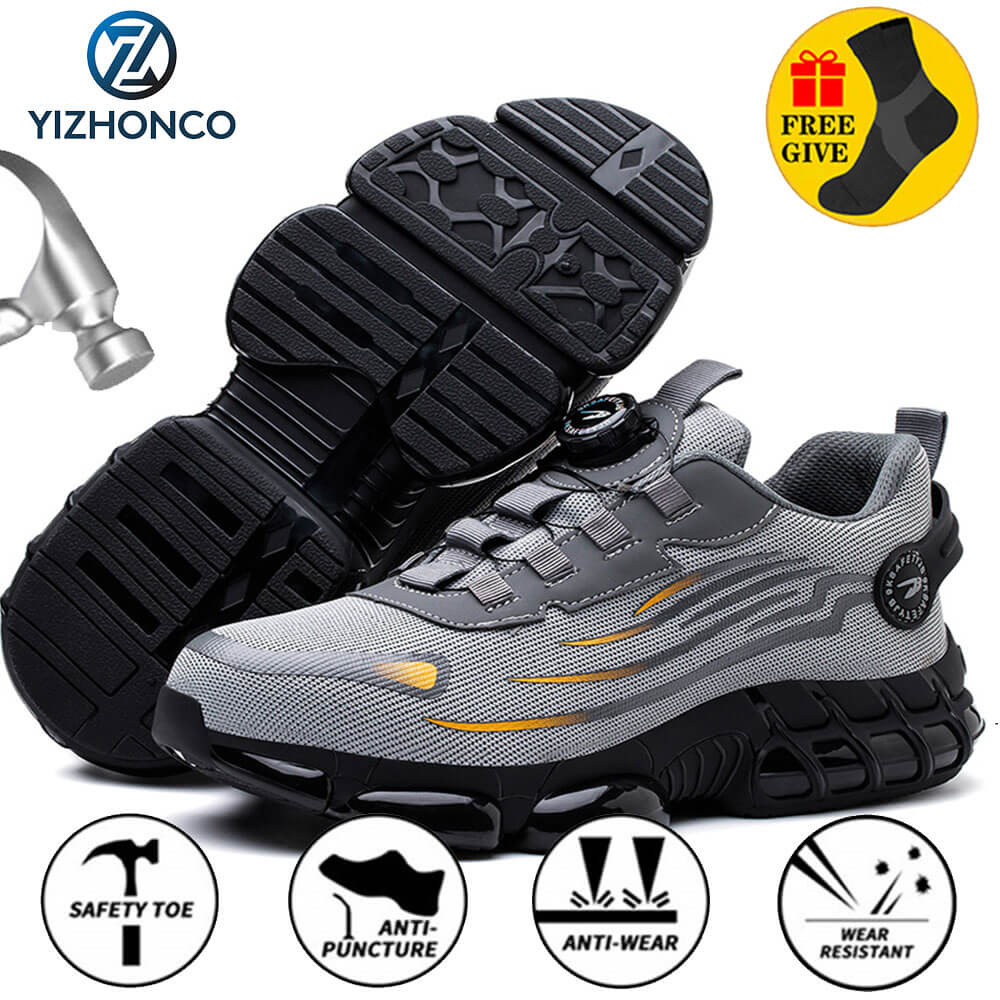 Stylish Safety Shoes Steel Toe Cap Gray Lightweight Work Shoes